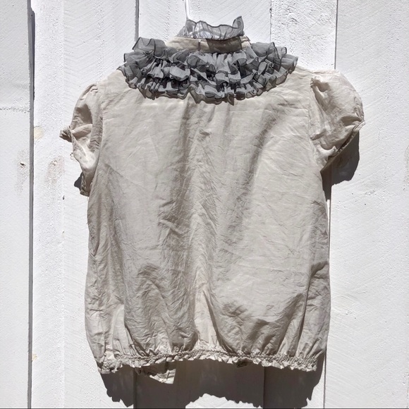 Vintage Grey Ruffled Button Up Blouse - Picture 4 of 5